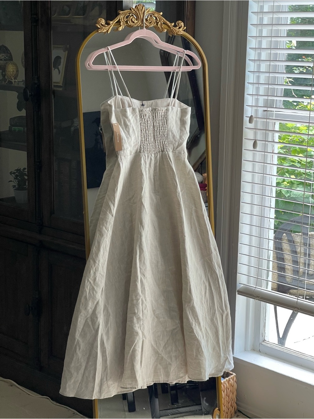 Few Moda o.p.t NWT Khalani 100% Linen Spaghetti Strap Dress in Oatmeal - Picture 7 of 11
